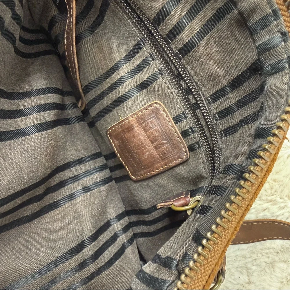 Vintage Frye‎ Dark Brown Rich Leather Sachel Bag Basket Weave Style Pockets